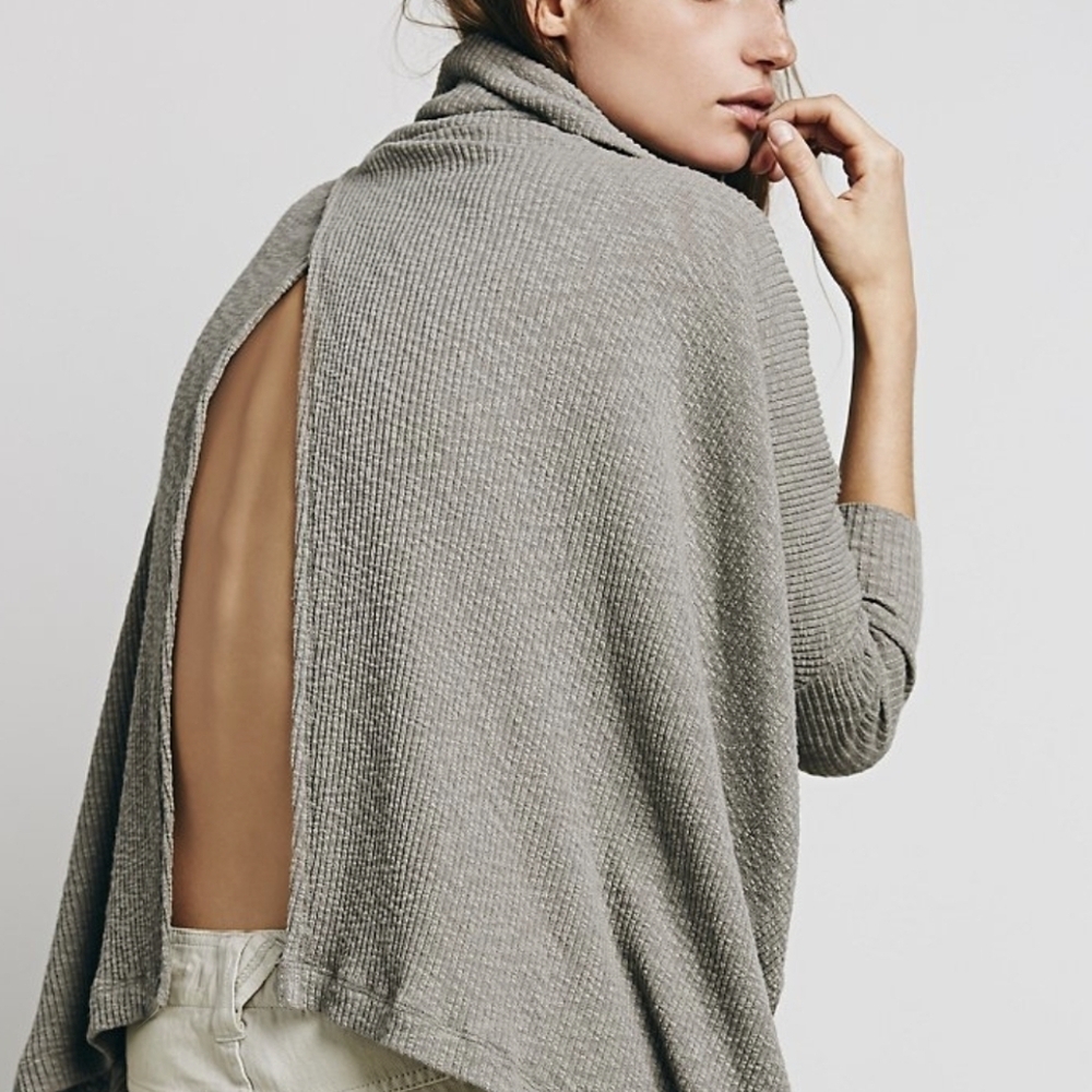Free people Beach World Traveler Oversized Back Split Beachy Boho Gray Pullover
